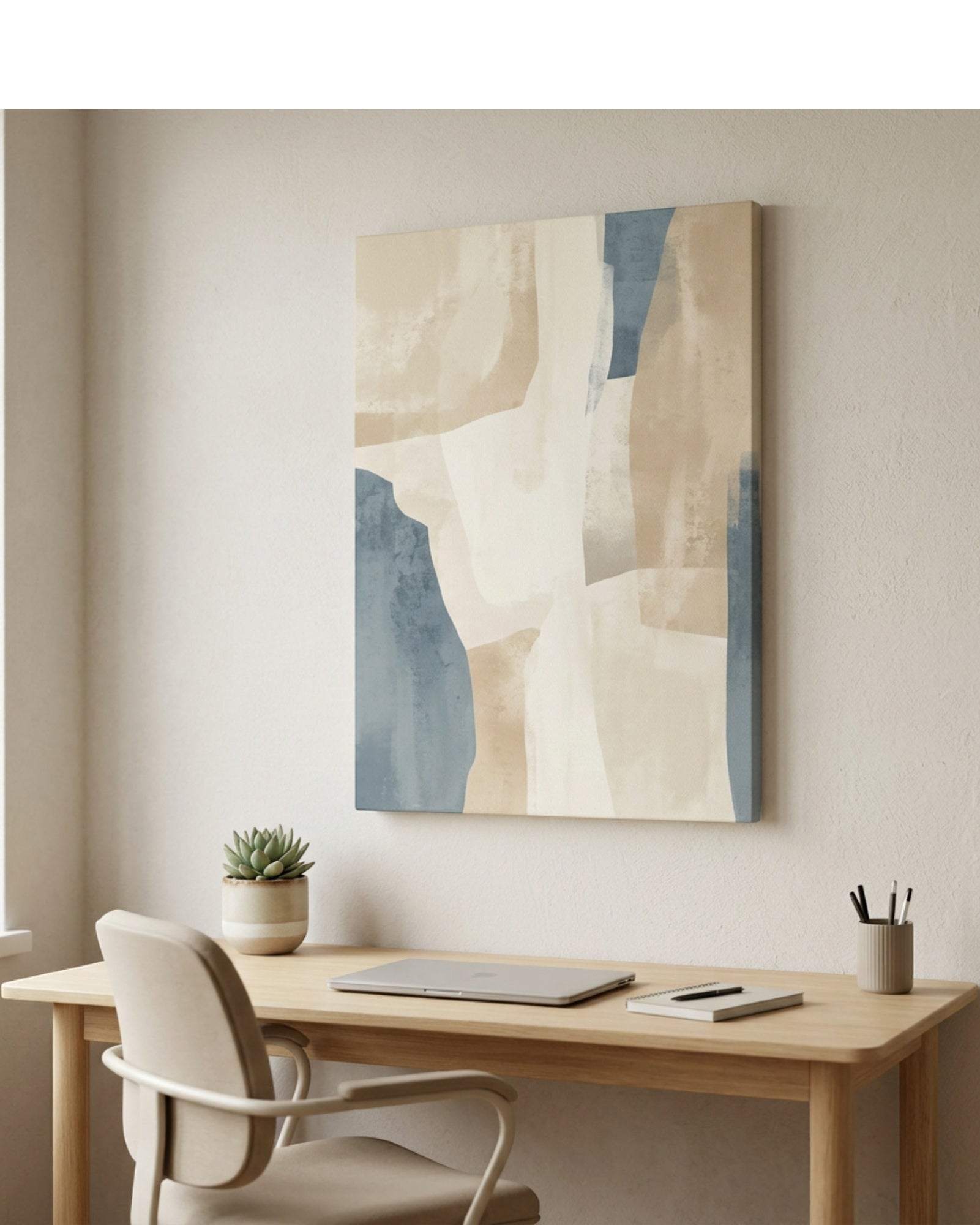 Nxzo Abstract Canvas Wall Art 50 x 70 cm Sand and Blue - Lifestyle view