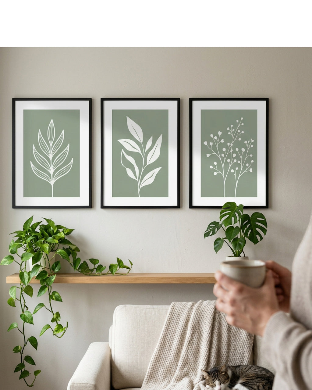 Nxzo Botanical Line Wall Picture Set Green 3 Piece