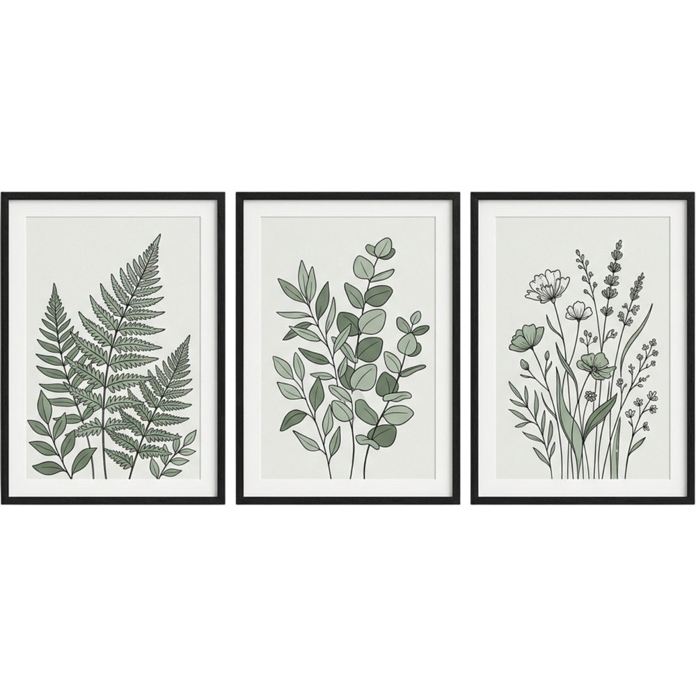 Nxzo Botanical Line Wall Picture Set Green 3 Piece