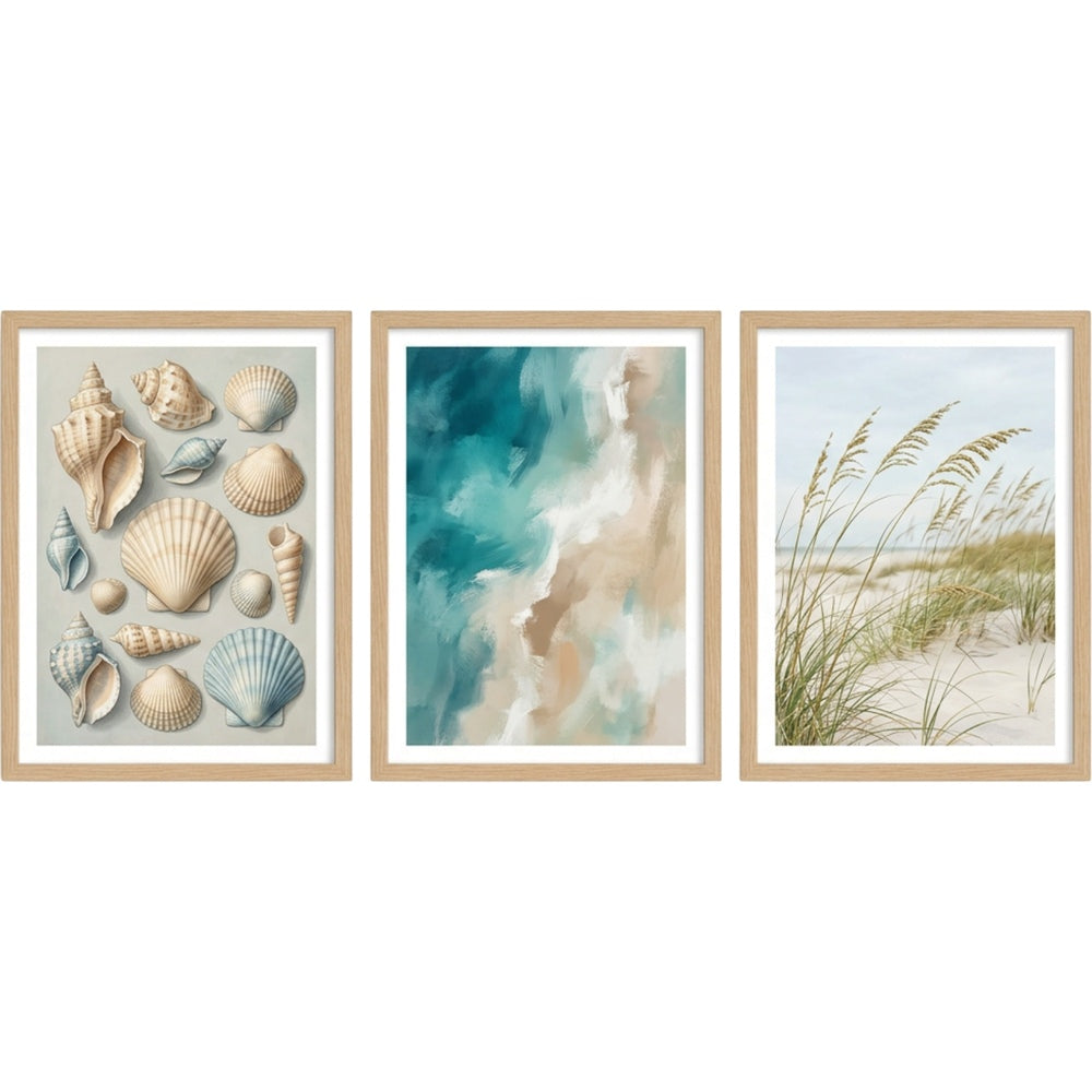 Nxzo Coastal Gallery Wall Print Set 3 Pieces Oak - Product view
