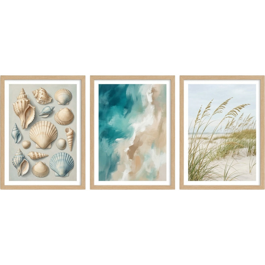 Nxzo Coastal Gallery Wall Print Set 3 Pieces Oak